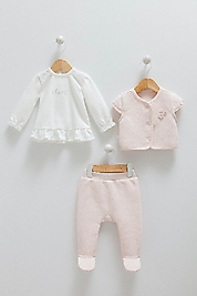 KIZ YELEKLİ ÜÇLÜ TAKIM PEMBE