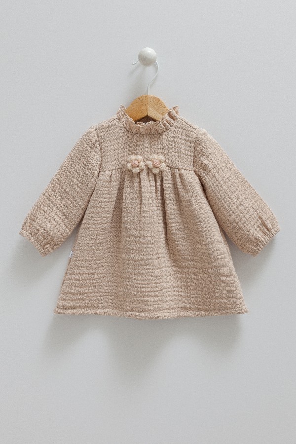 KIZ MÜSLİN ELBİSE KAHVE