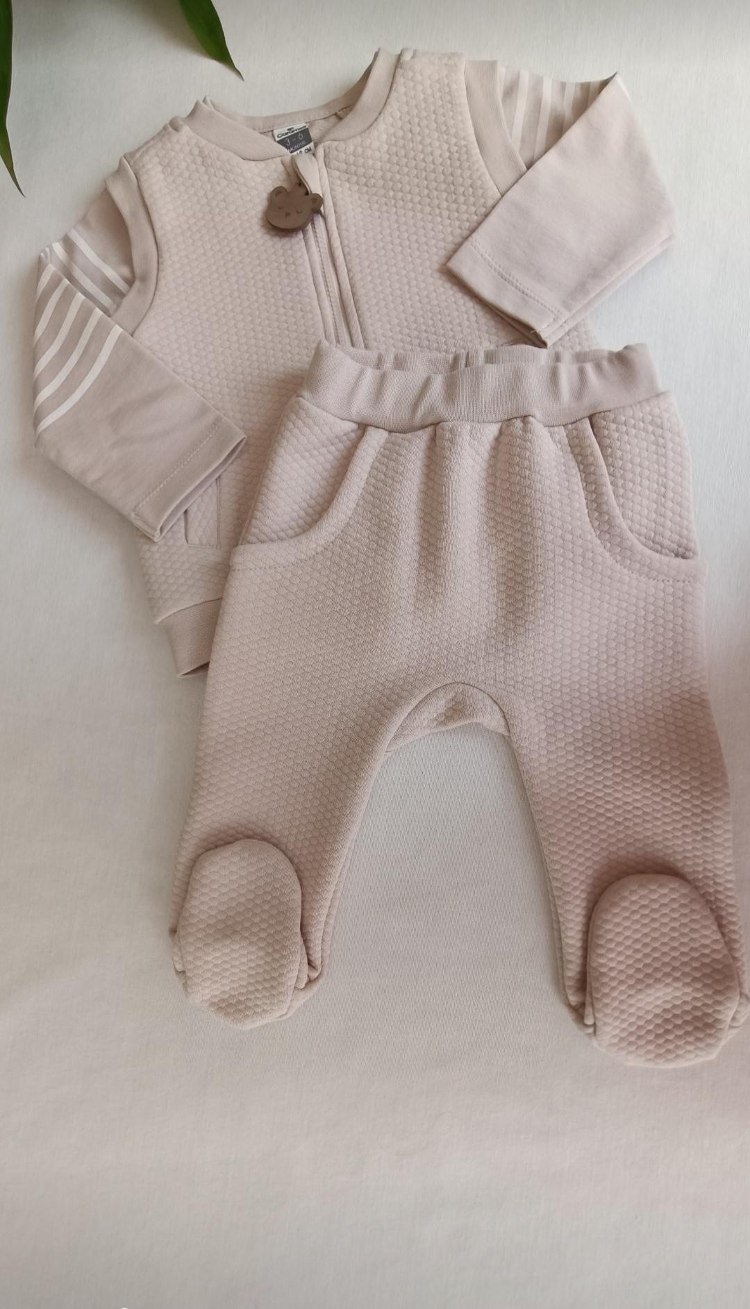 ERKEK BEBEK YELEKLİ 3'LÜ TAKIM BEJ